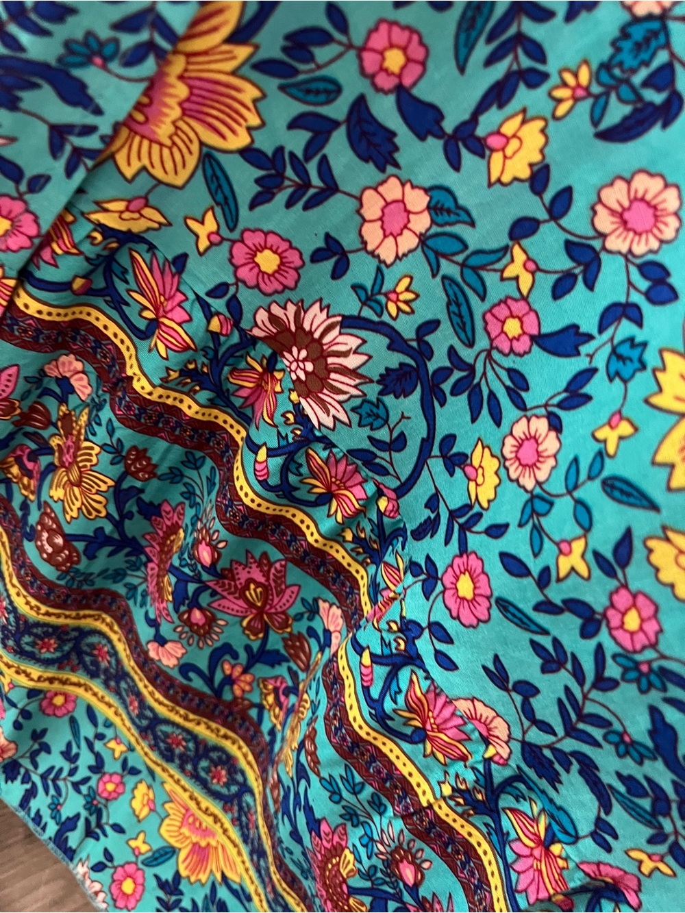 BloomChic Teal Floral Maxi Dress with Waist Tie - Picture 7 of 10